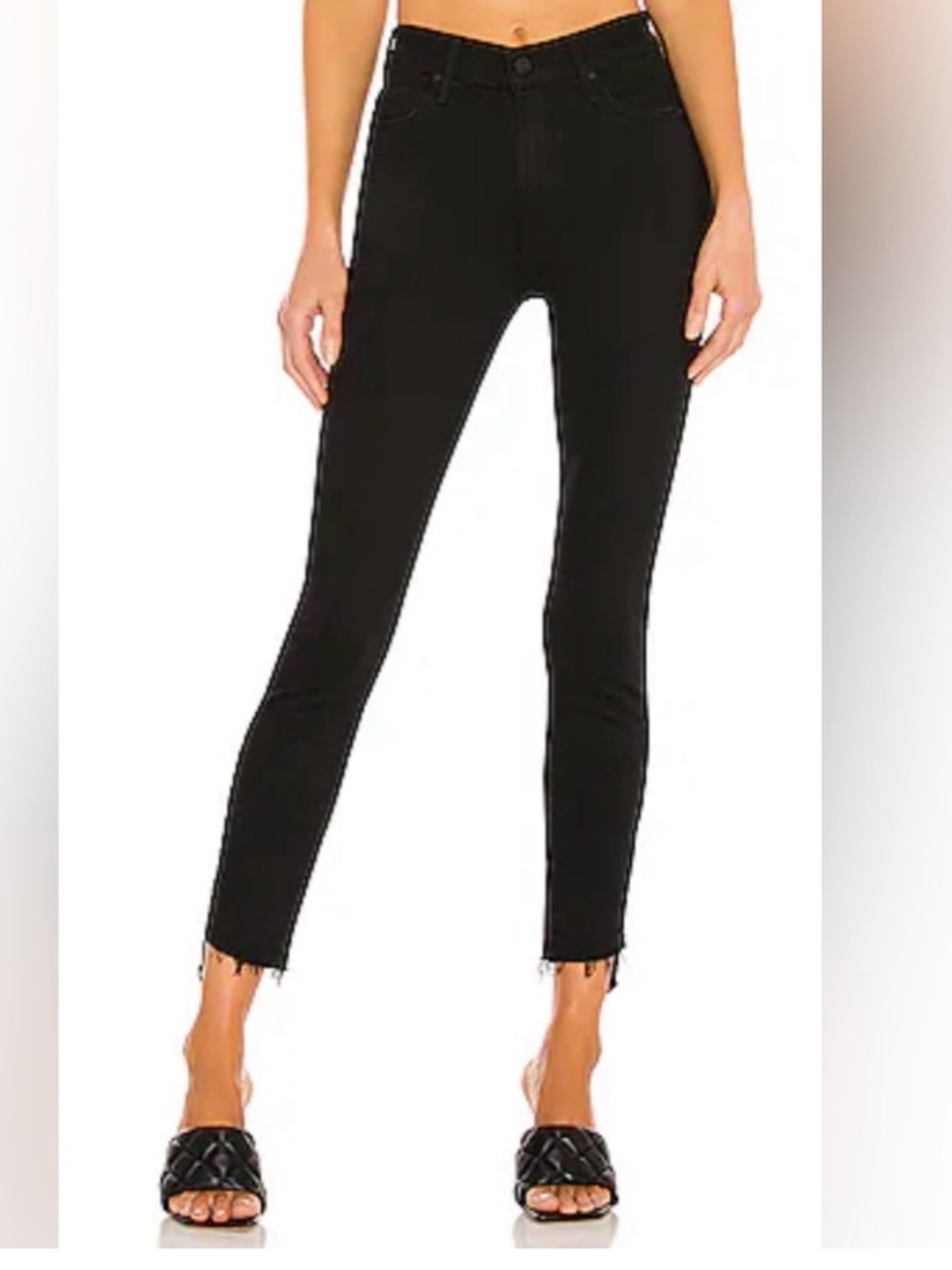 Mother Stunner Zip Ankle Step Fray Jeans in Black - Size 24